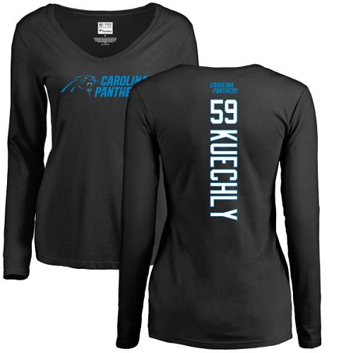 Carolina Panthers Black Women Luke Kuechly Backer Slim Fit NFL Football #59 Long Sleeve T Shirt